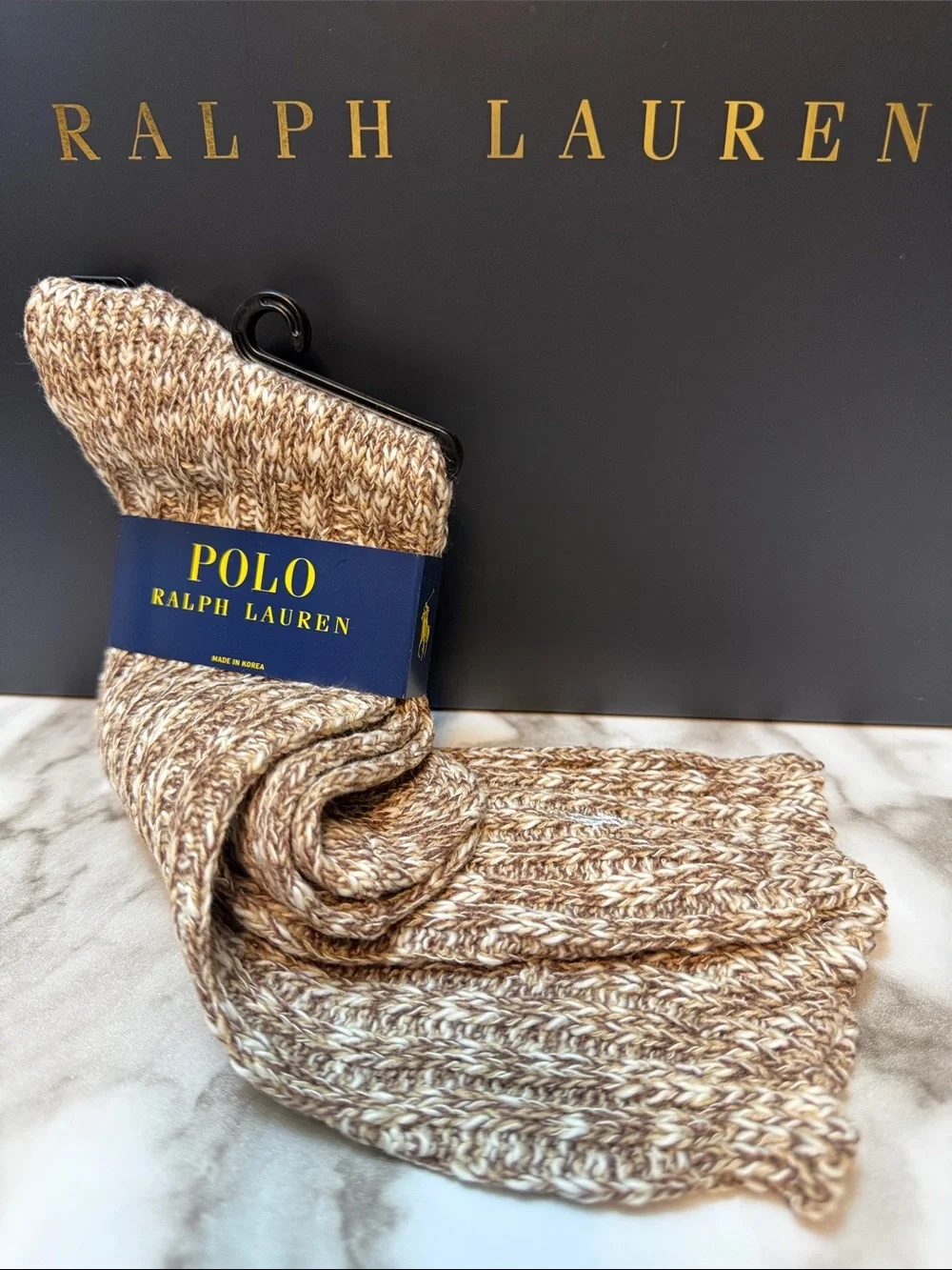 Polo Ralph Lauren Brown Marled Boot Socks Cozy Winter Cabin Style
